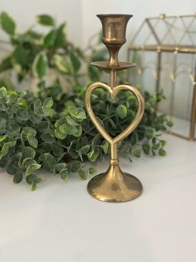 Vintage Brass Heart Candlestick Holder - Gold Accent Home Decor